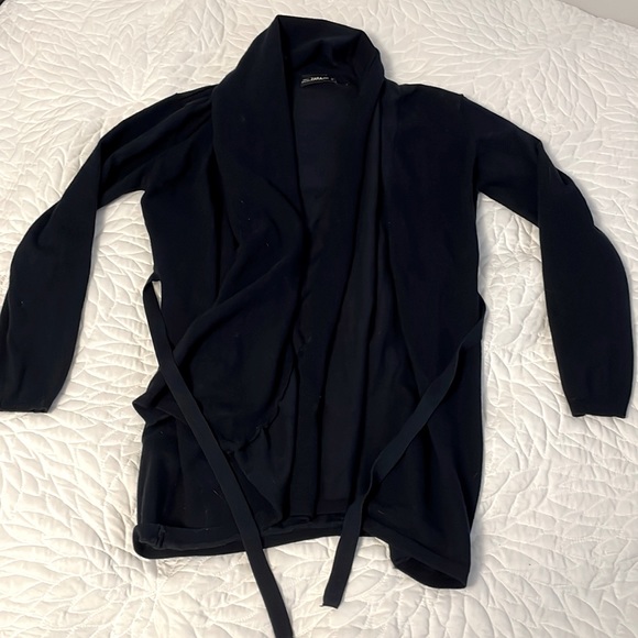 Zara Navy Blue Cardigan with Waist Tie - Picture 1 of 2